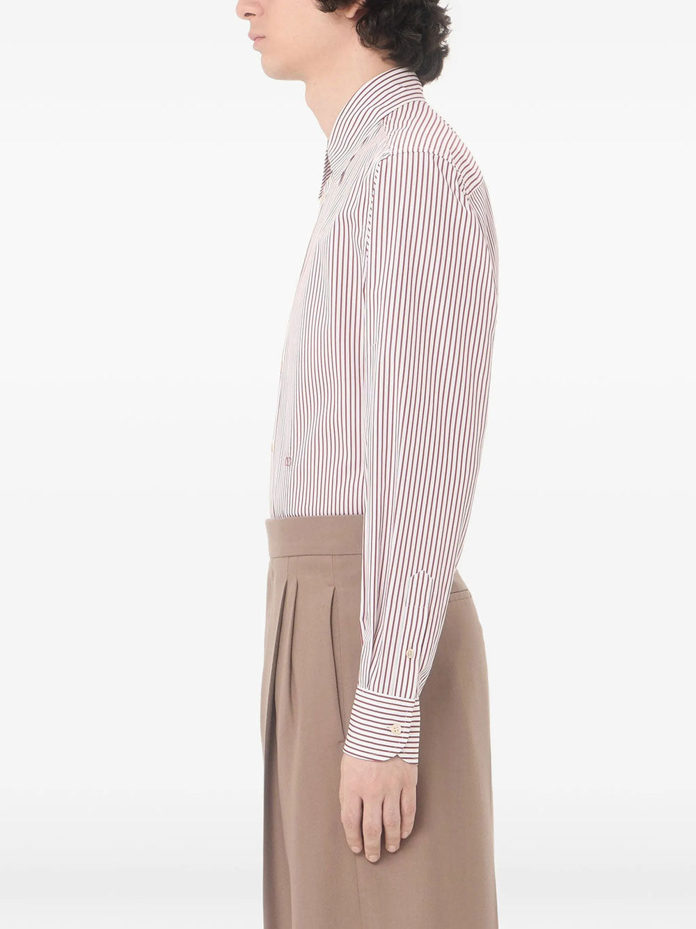 Valentino Garavani Men Valentino Cotton Poplin Striped Shirt With Vlogo Embroidery