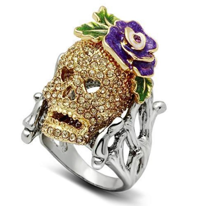 Gold+Ruthenium White Metal Ring with Top Grade Crystal in Citrine Yellow