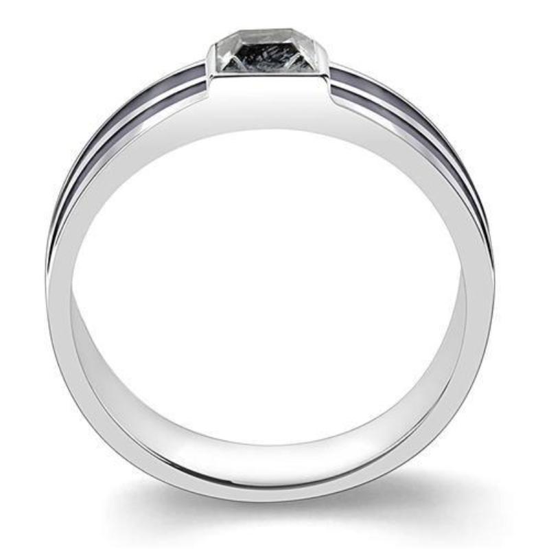 High polished (no plating) Stainless Steel Ring with Top Grade Crystal in Black Diamond