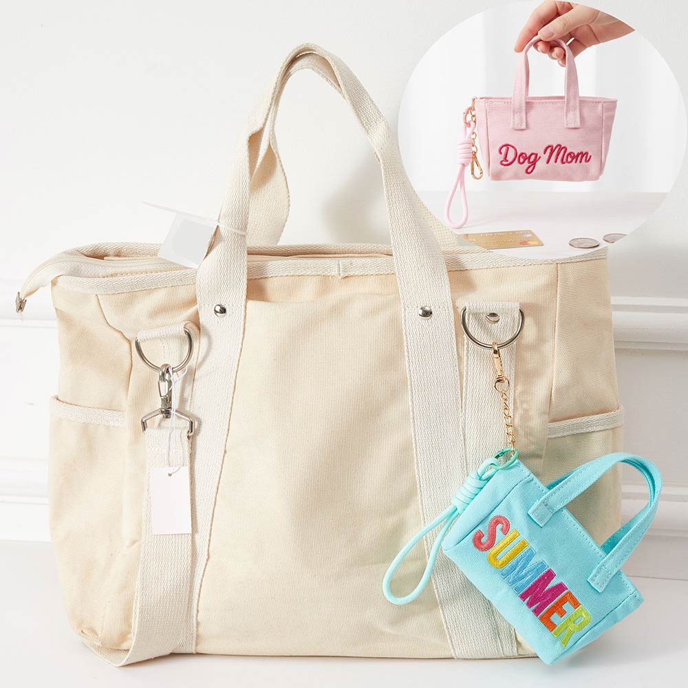 Cherry Charm Mini Canvas Tote Bag Keychain Bag Charm