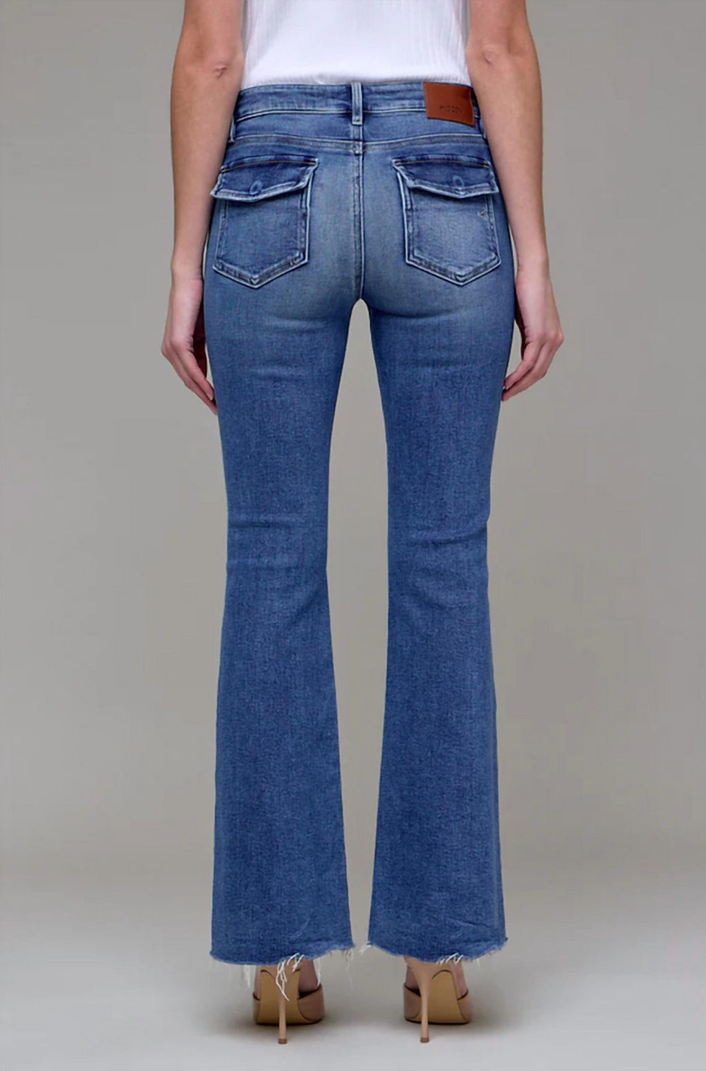 Happi Patch Pockets Flare Jeans In Medium/dark