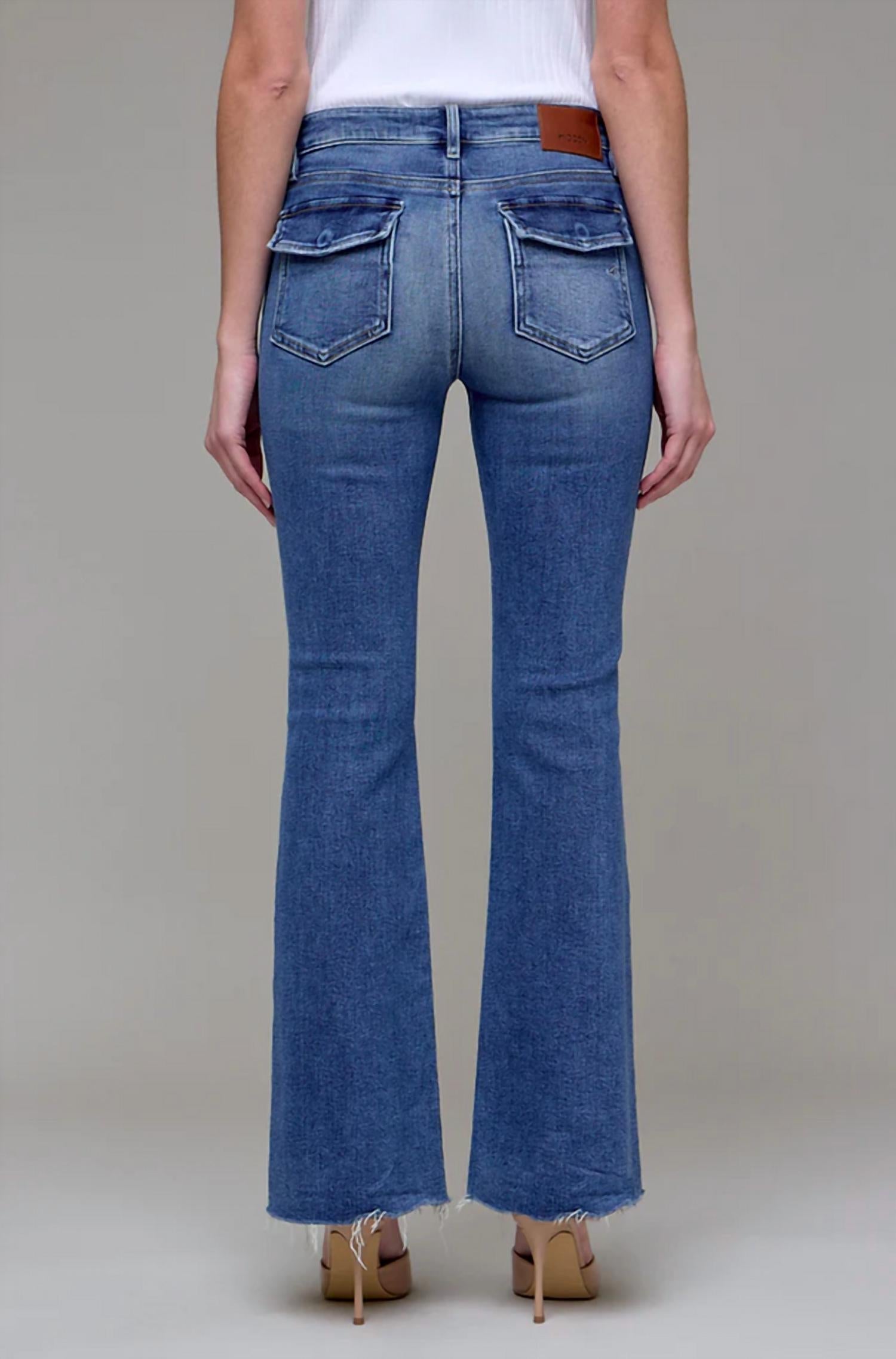 Happi Patch Pockets Flare Jeans In Medium/dark