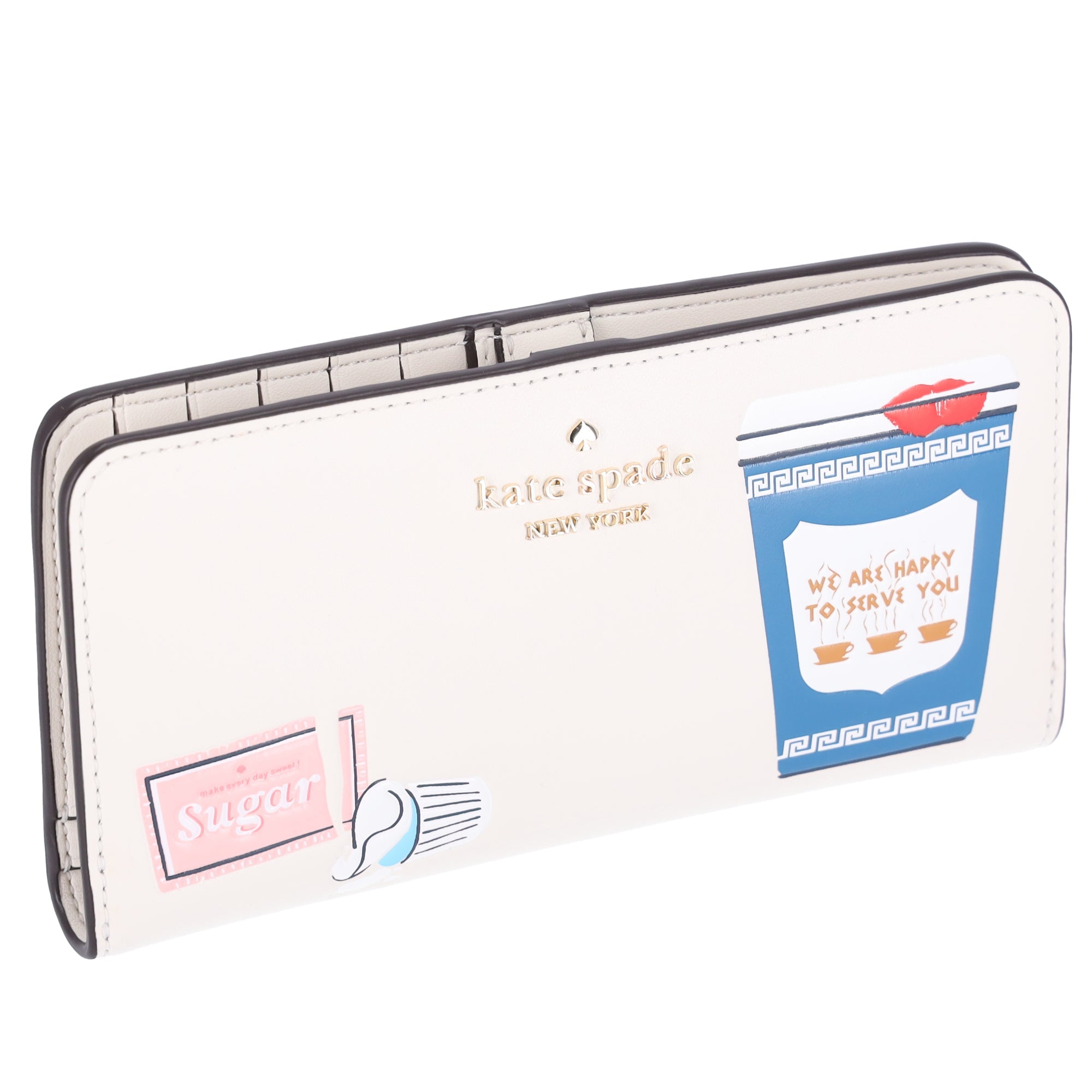 Kate Spade New York Coffee Break Large Slim Bifold Wallet Leather Cream Multi