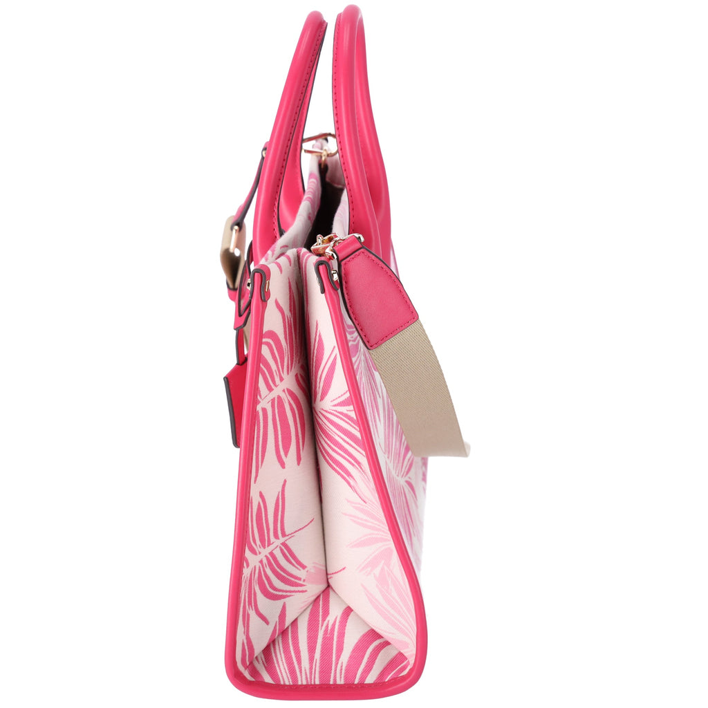 Michael Kors Mirella Medium East West Tote Electric Pink Multi Palm Tree Leaves