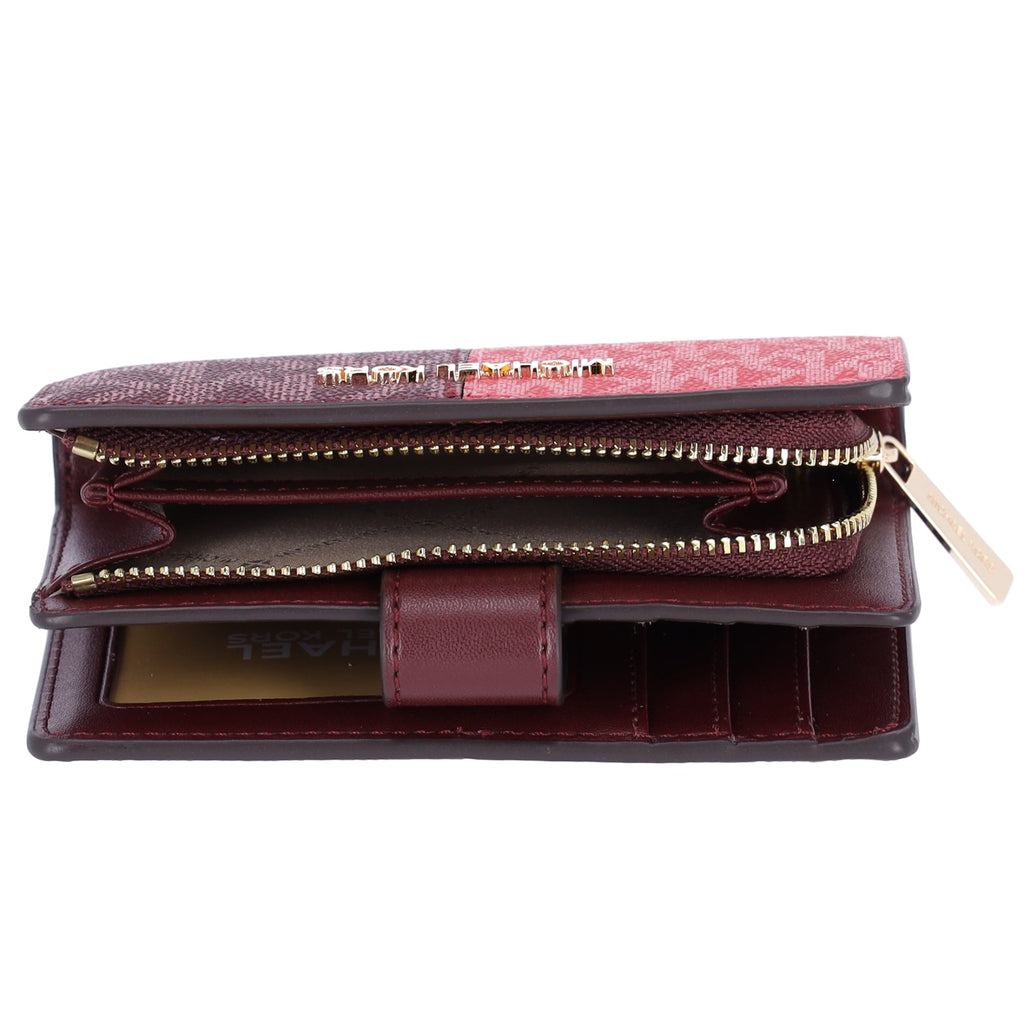 Michael Kors Jet Set Medium Bifold Zip Coin Signature Wallet Oxblood Multi MK