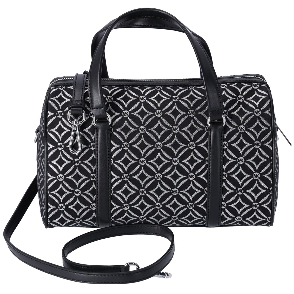 Michael Kors Jet Set Medium Duffle Bag Black Silver Logo Silver Metallic