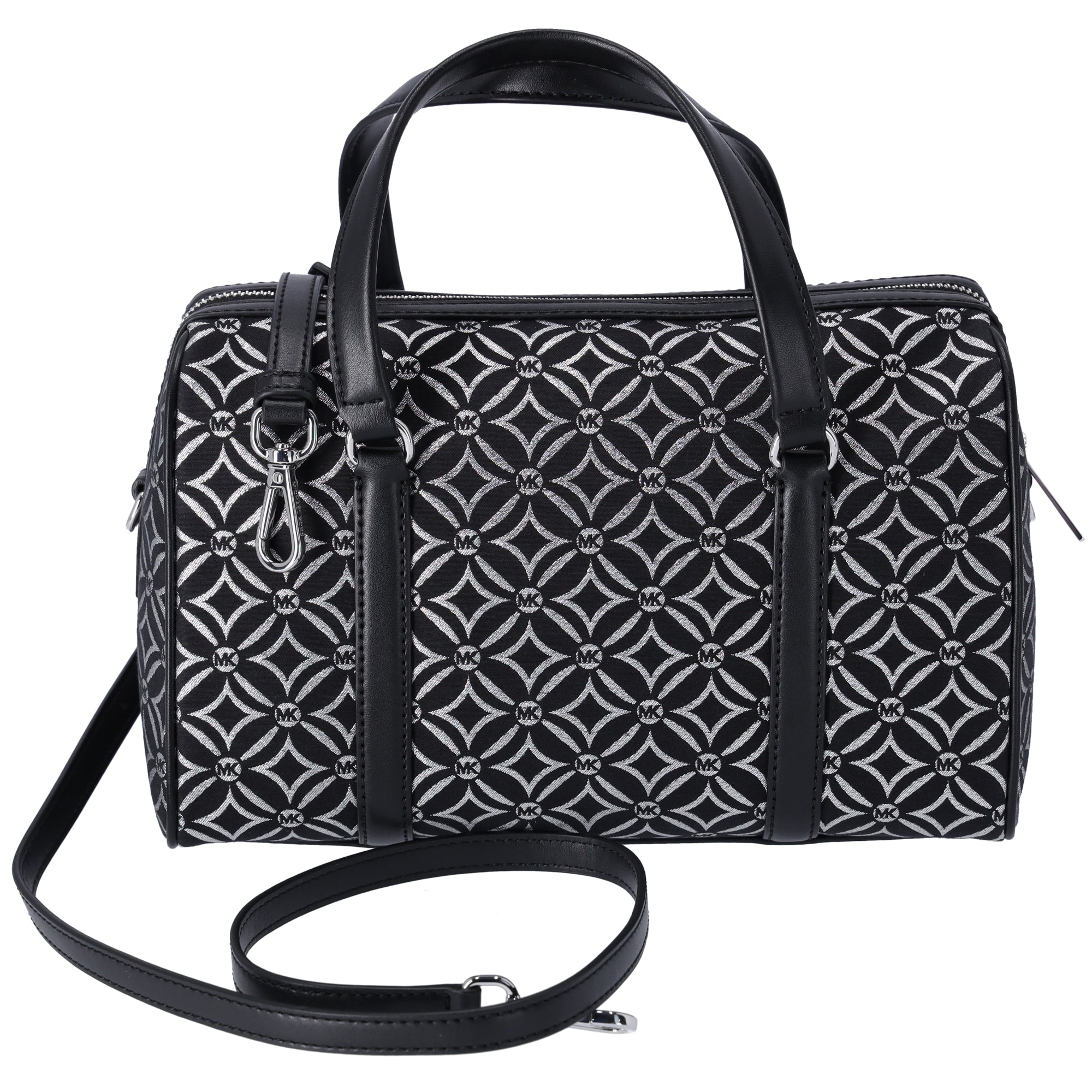 Michael Kors Jet Set Medium Duffle Bag Black Silver Logo Silver Metallic