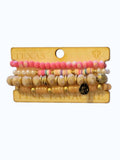 Women's Stretch Stack Bracelet Set In Pink Pearl/taupe/tan Beaded