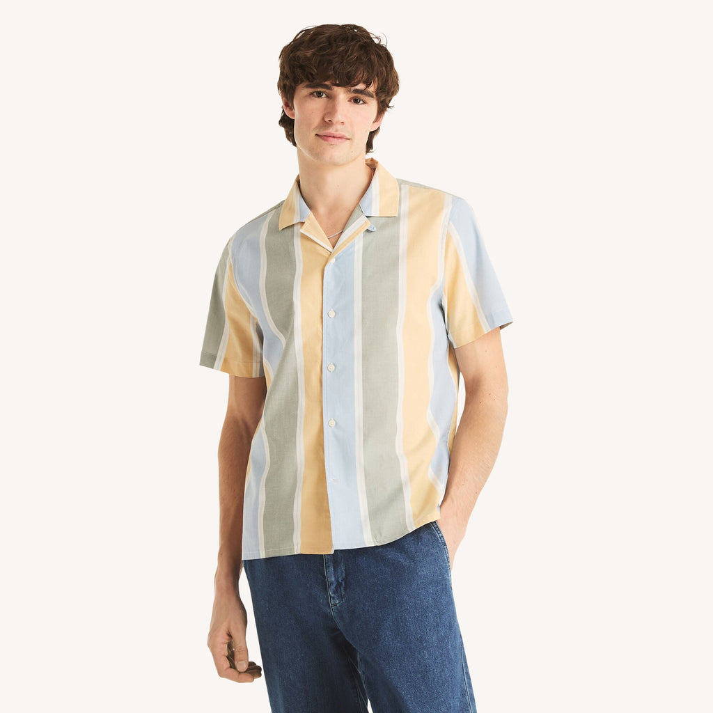 Nautica Mens Striped Short-Sleeve Camp Shirt