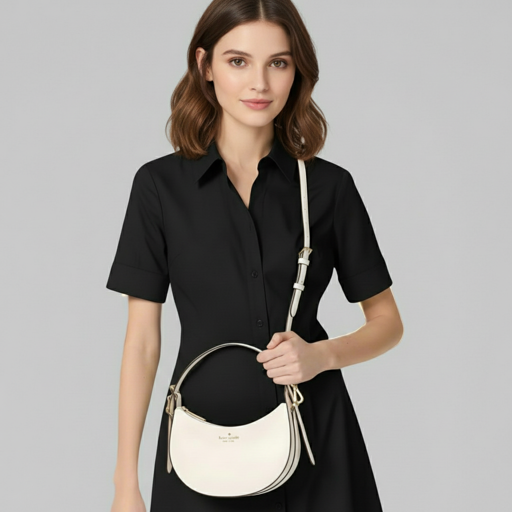 NWT Kate Spade Leather Madison Crescent Shoulder Bag In Meringue