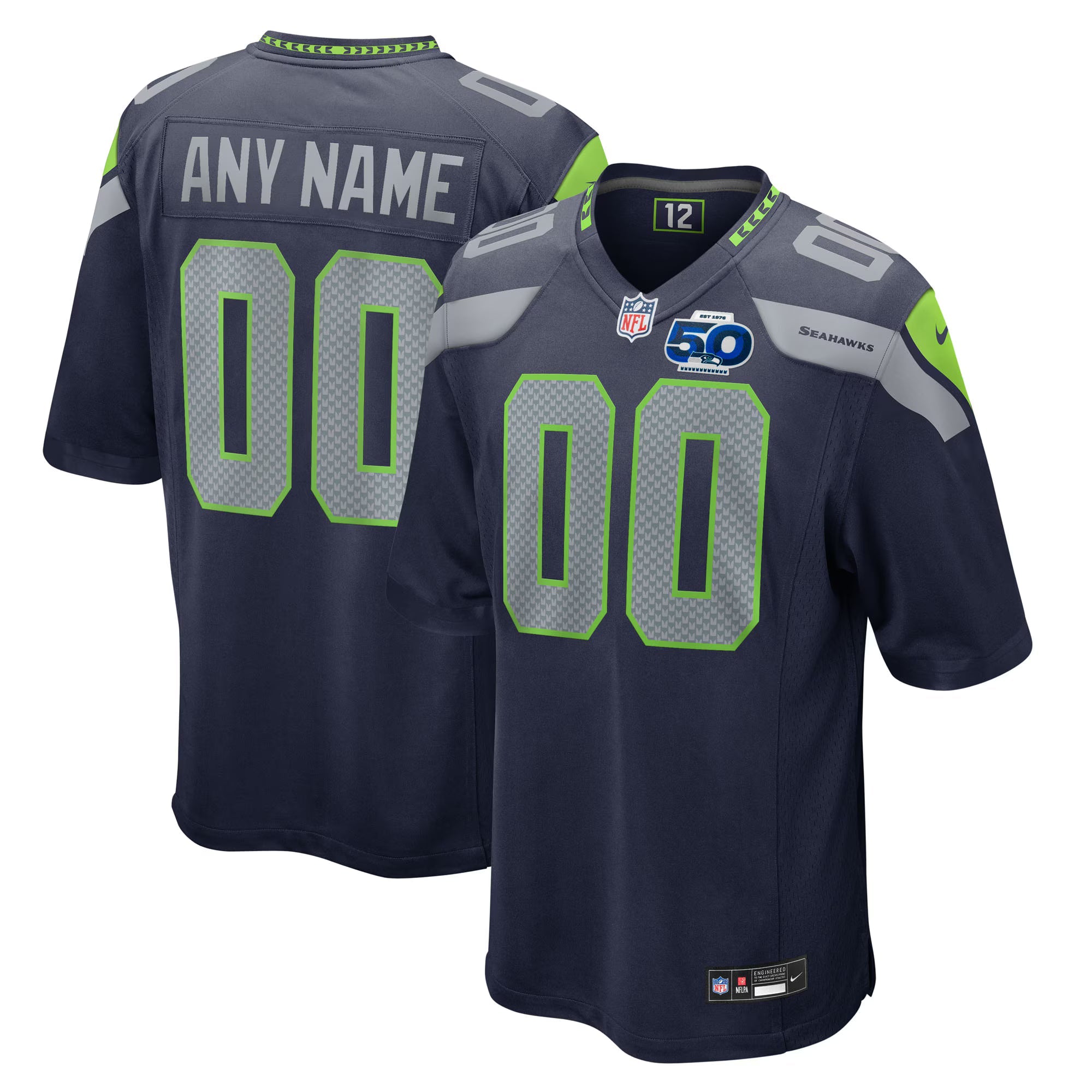 Seattle Seahawks College Navy 50th Season Team Custom Game Jersey