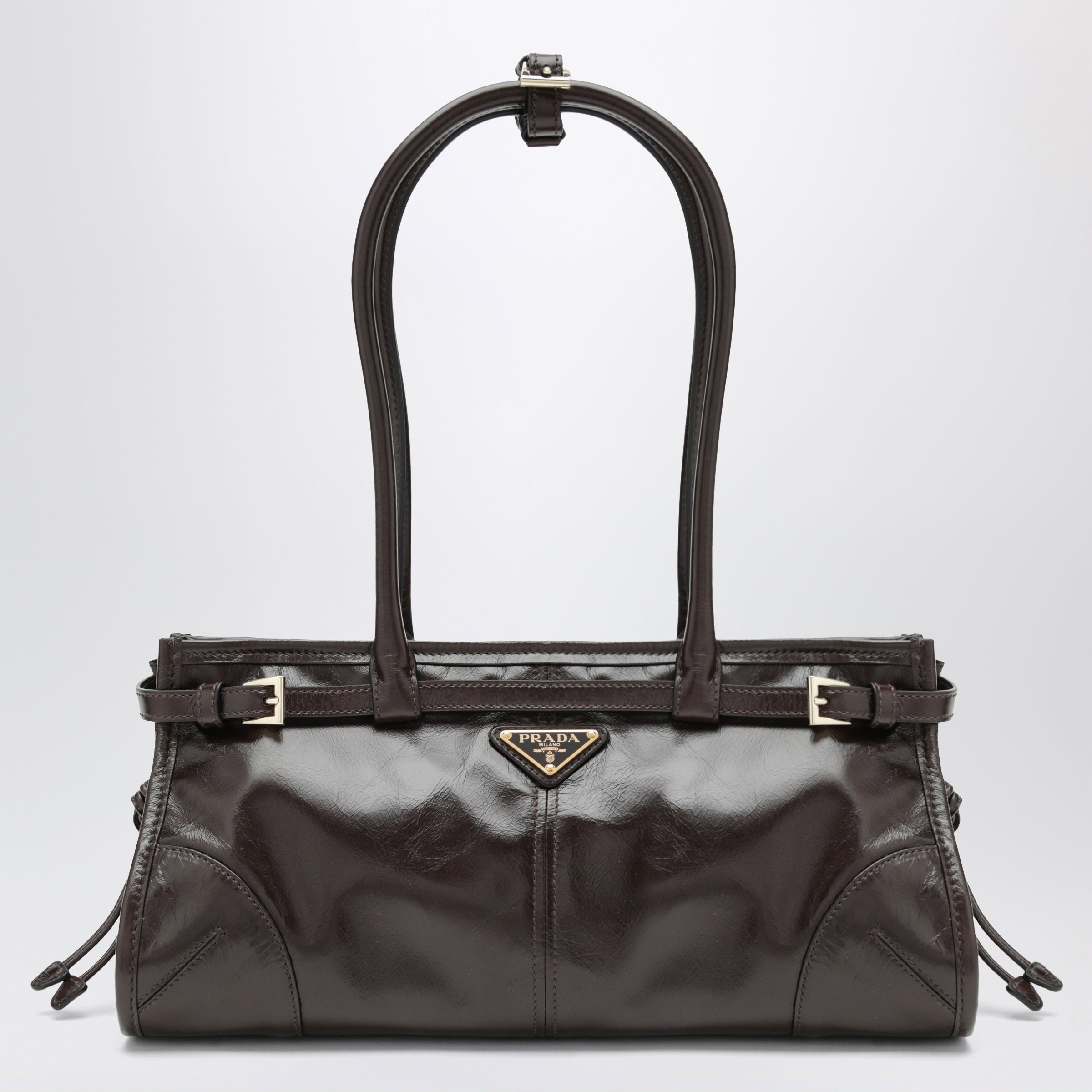 Prada Medium Prada Bonnie Handbag In Dark Brown Leather Women