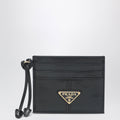 Prada Black Leather Card Holder With Triangle Logo Women