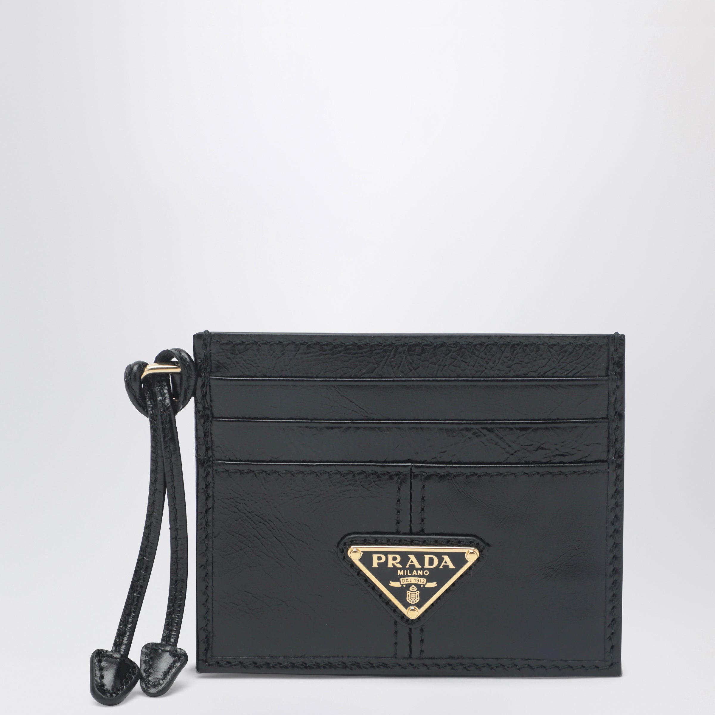 Prada Black Leather Card Holder With Triangle Logo Women