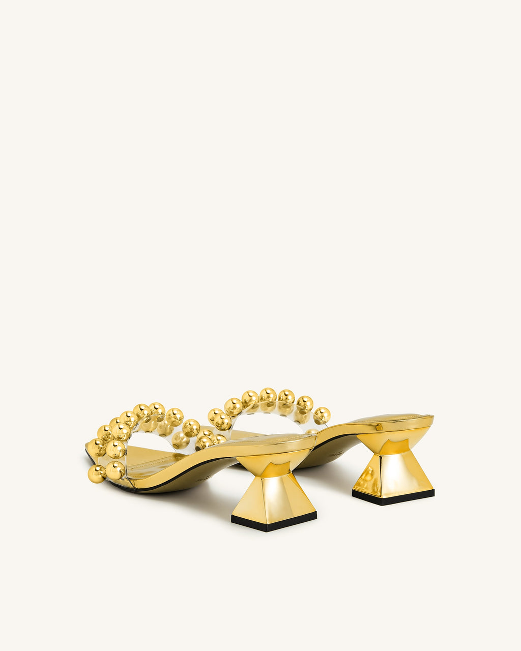 Gianna Beaded Strap Mules - Gold