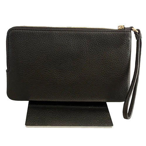 NWT Coach Leather Double Zip Large Wristlet Wallet In Gold/Black