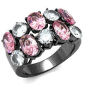 IP Light Black Stainless Steel Ring with AAA Grade CZ in Rose