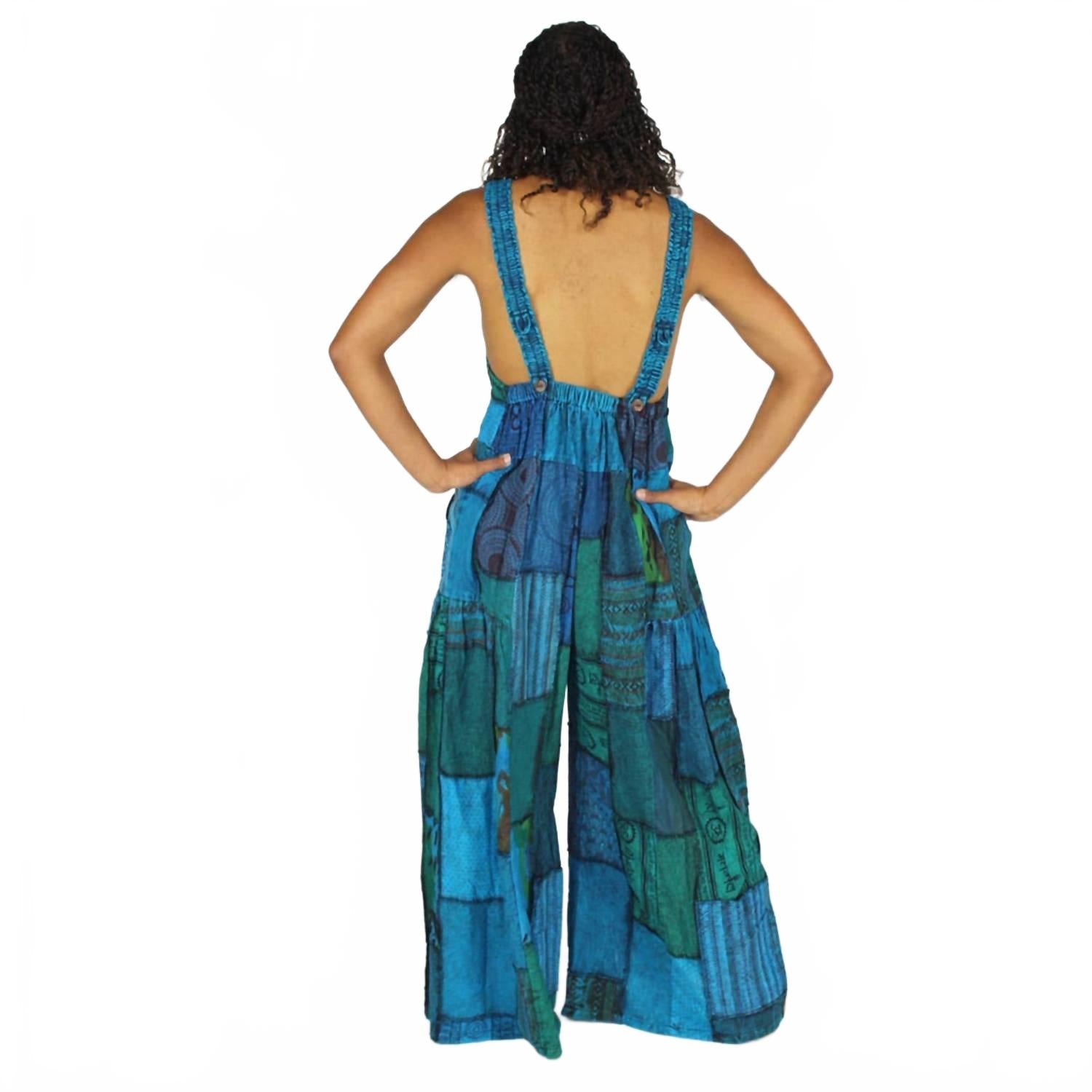 Baggy Patchwork Overalls In Blue