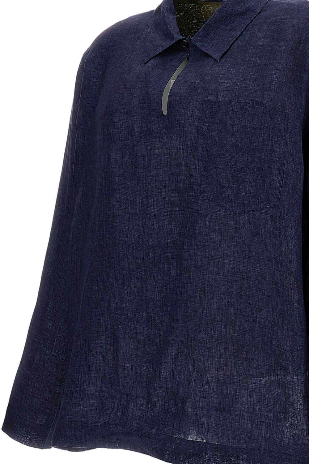 Loose-Fit Beige Linen Shirt With Pointed Collar And Button Cuffs
