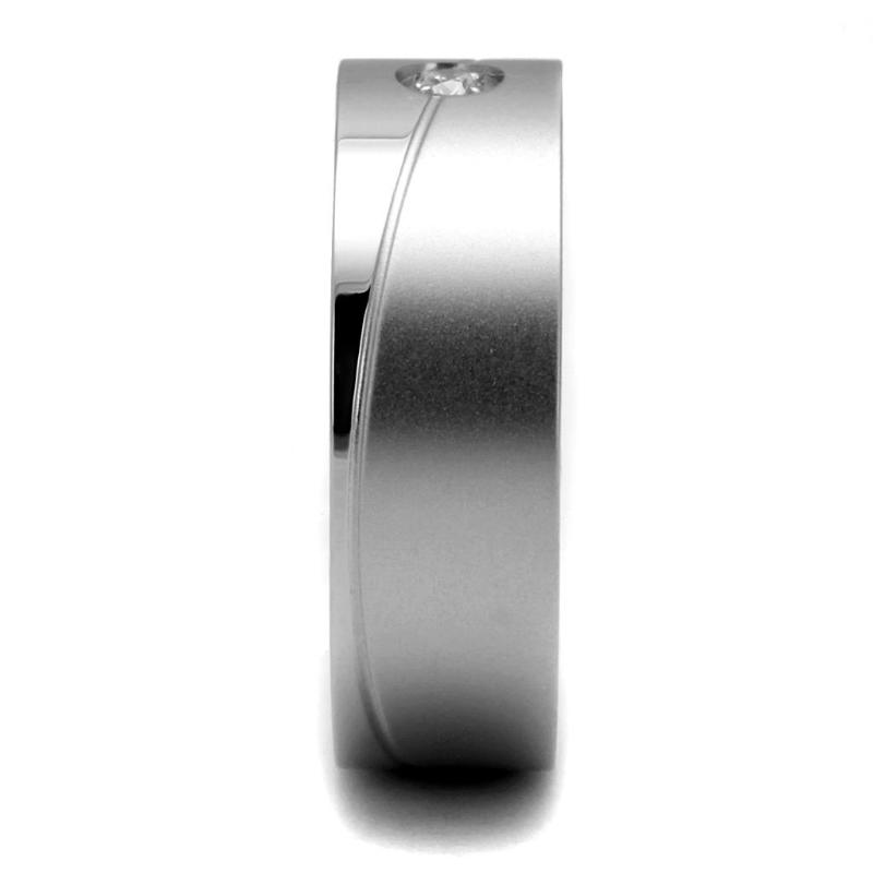 High polished (no plating) Stainless Steel Ring with AAA Grade CZ in Clear