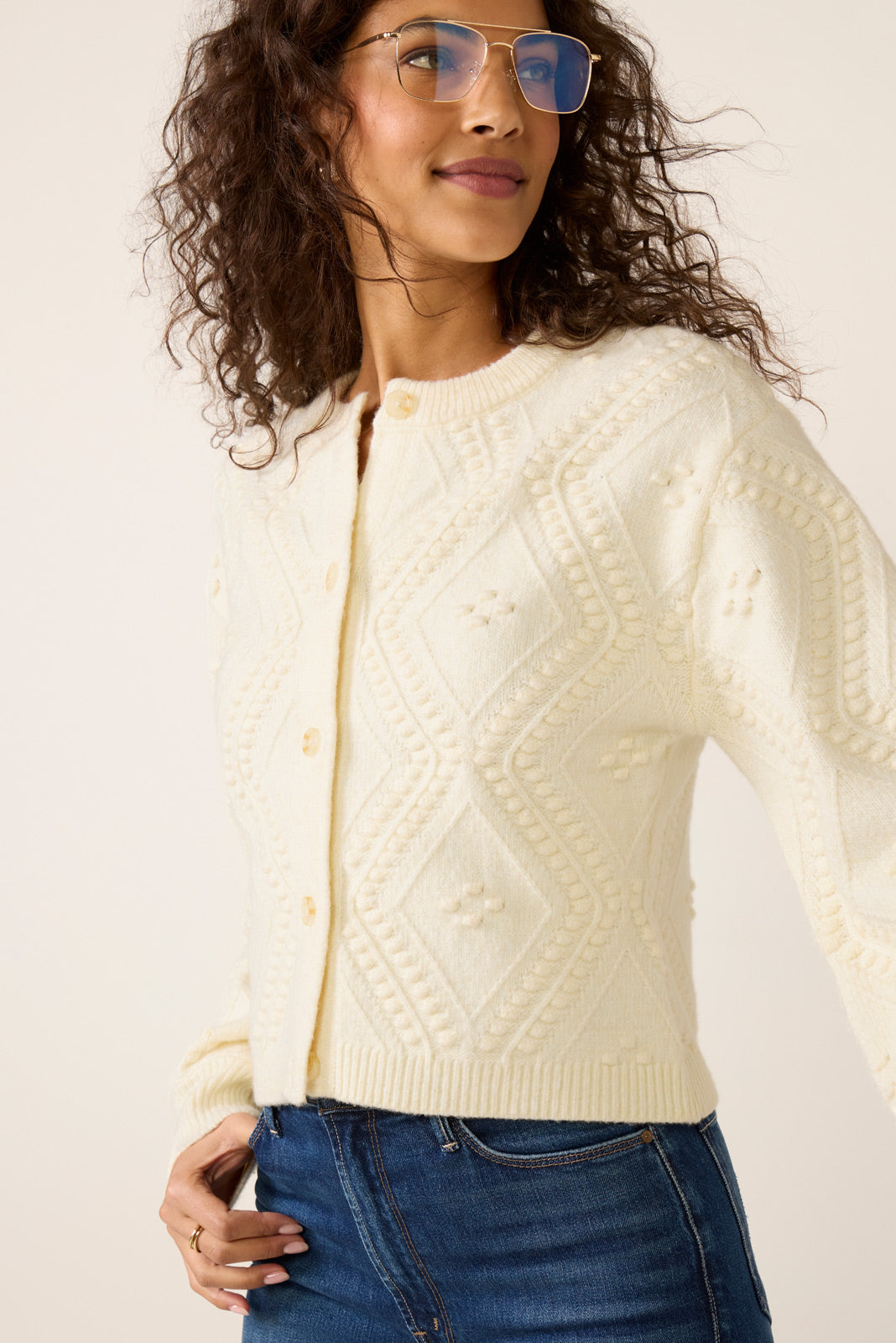 Women's Kitty Bobble Crew Cardigan