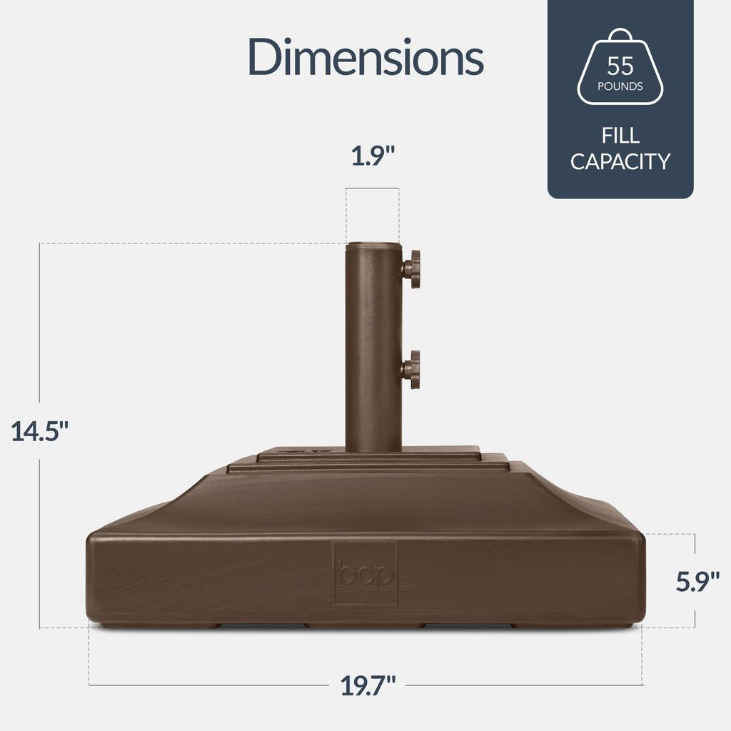 Best Choice Products Fillable Plastic Patio Umbrella Base Stand, Pole Holder w/ Adjustment Knob, Pyramid Design - Brown