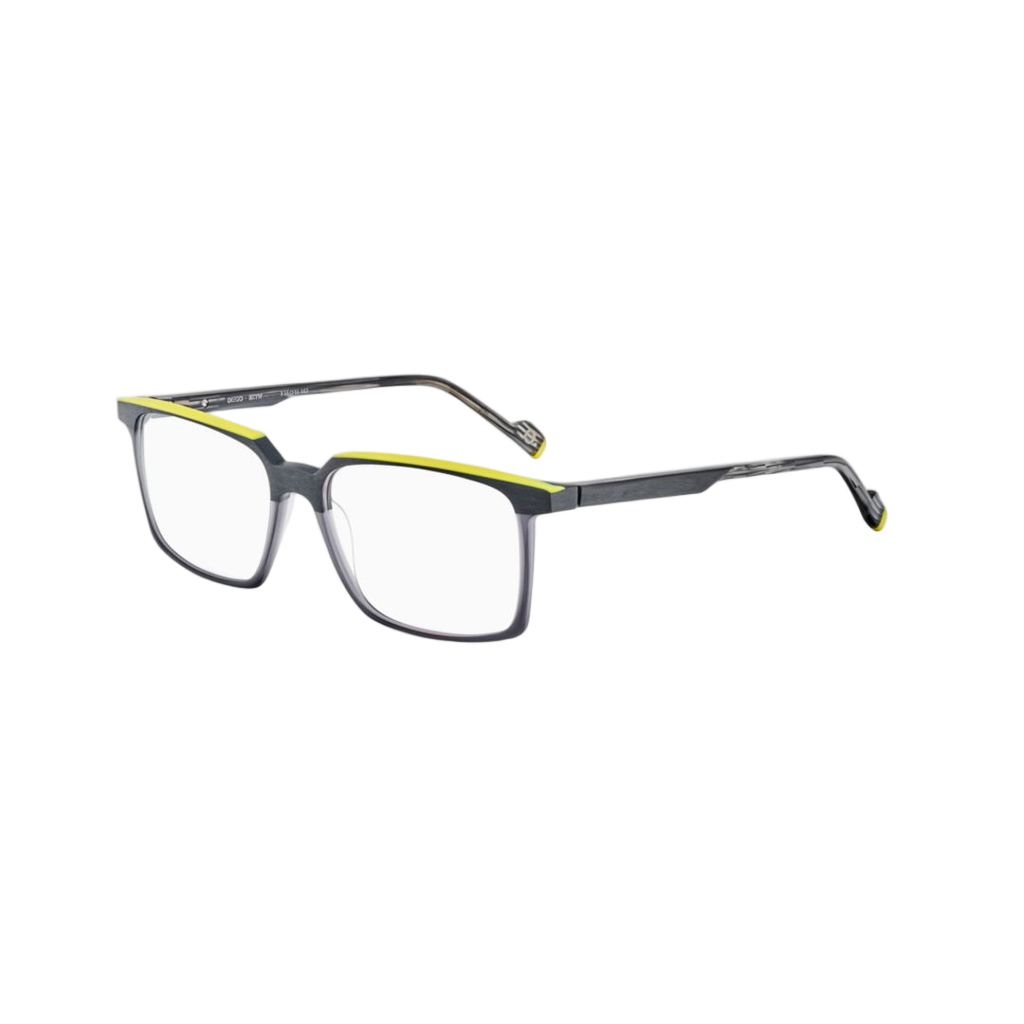 Diego Matte Black Rectangular Eyeglasses with Subtle Yellow Accents