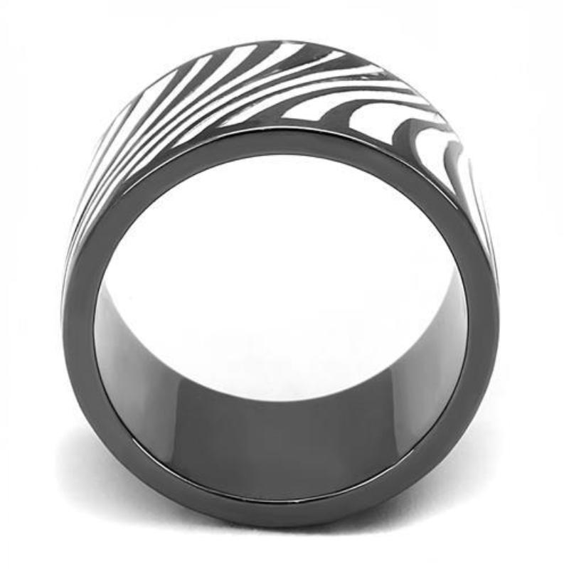 IP Light Black Stainless Steel Ring with Epoxy in White