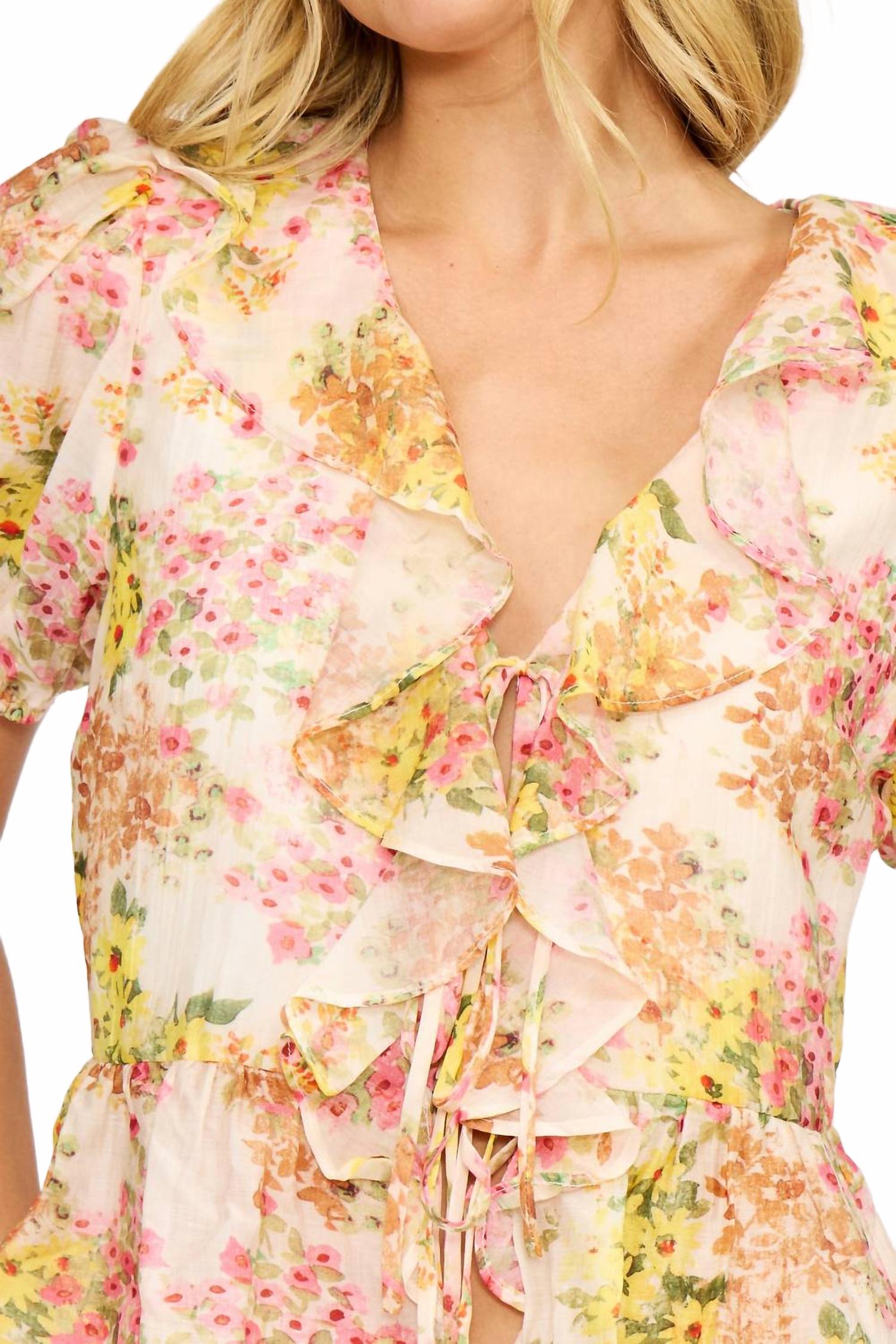 Bee Ruffle Top In Multi Floral