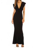 V-Neck Rectangle Gown In Black