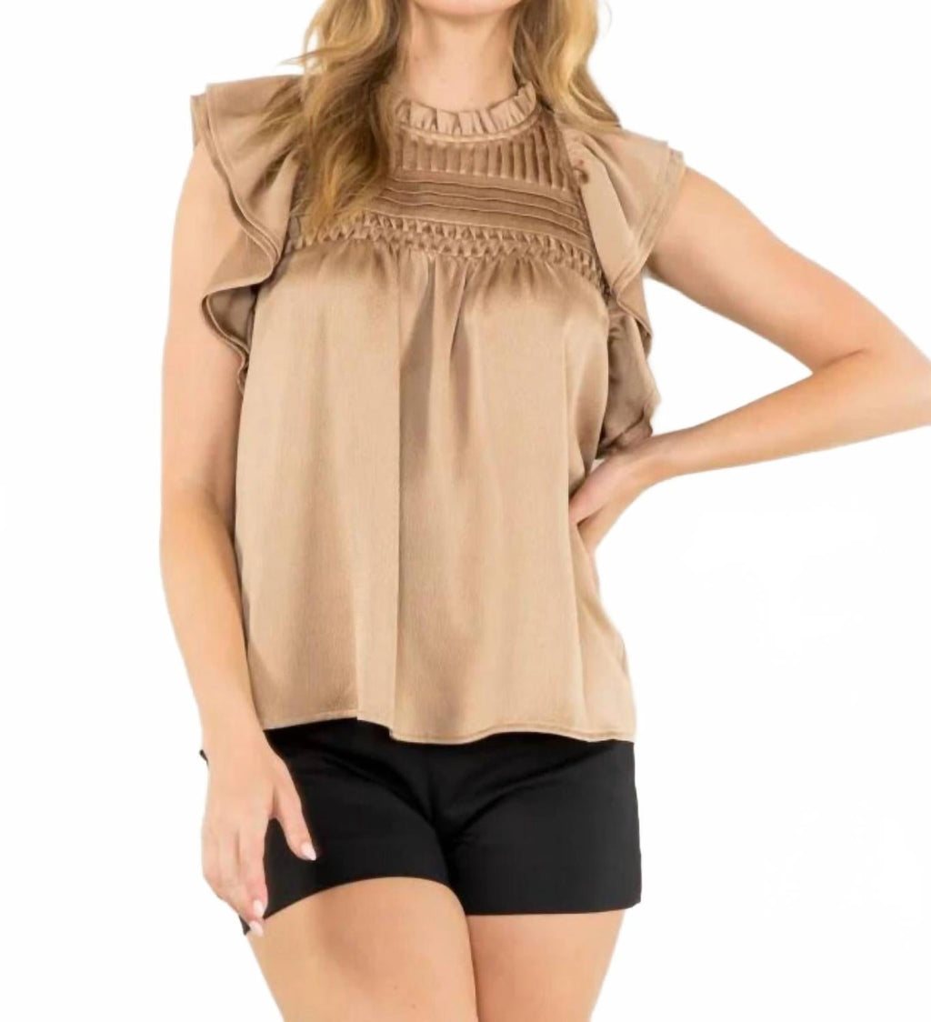 Flutter Sleeve Top In Beige