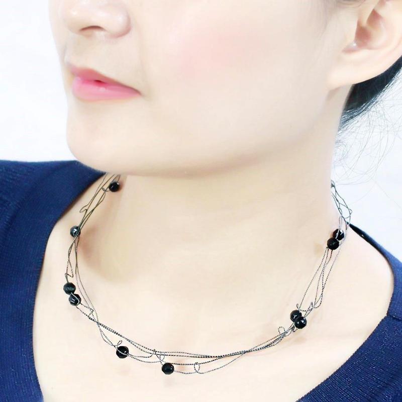 Ruthenium White Metal Necklace with Synthetic Synthetic Glass in Jet