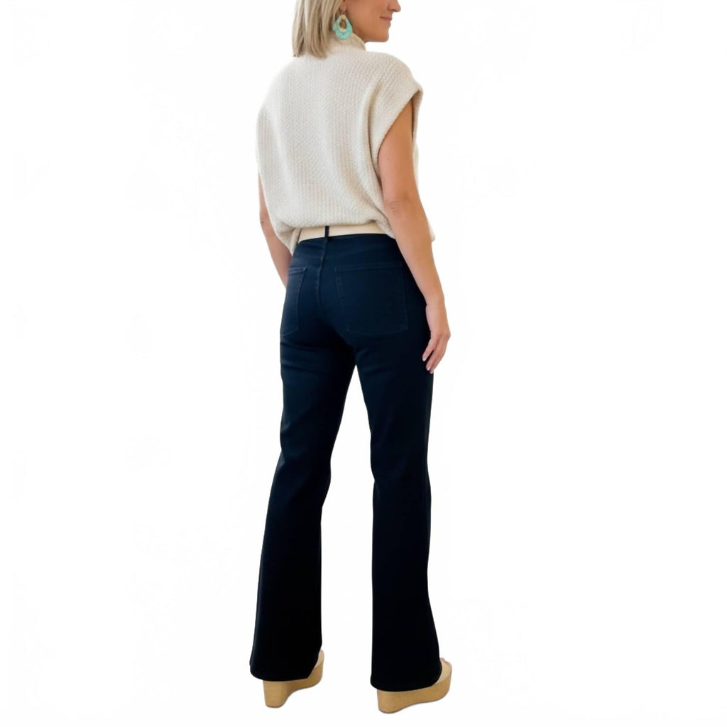 Patch Pocket Wide Leg Flare Jeans In Black