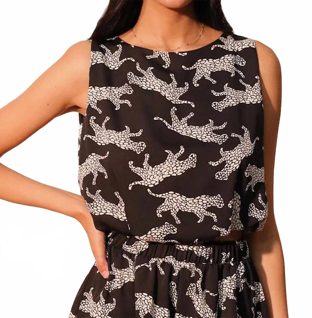 Animal Print Bubble Hem Crop Top In Black