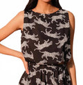 Animal Print Bubble Hem Crop Top In Black