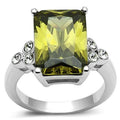 Rhodium Brass Ring with AAA Grade CZ in Olivine color