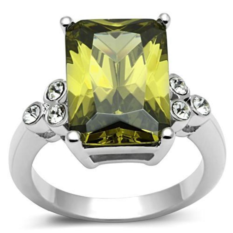 Rhodium Brass Ring with AAA Grade CZ in Olivine color