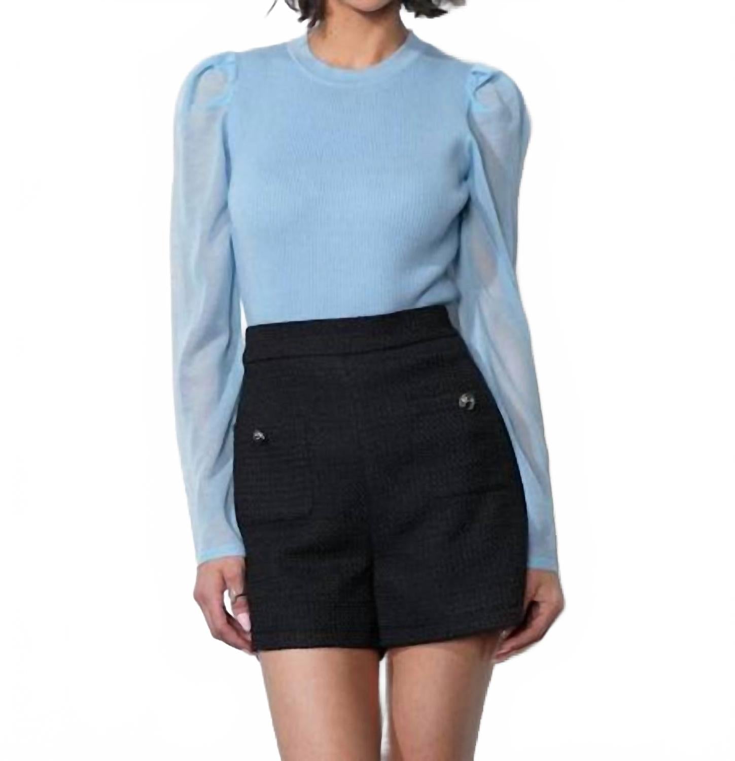Honey Sheer Sleeve Sweater Top In Moonstone Blue