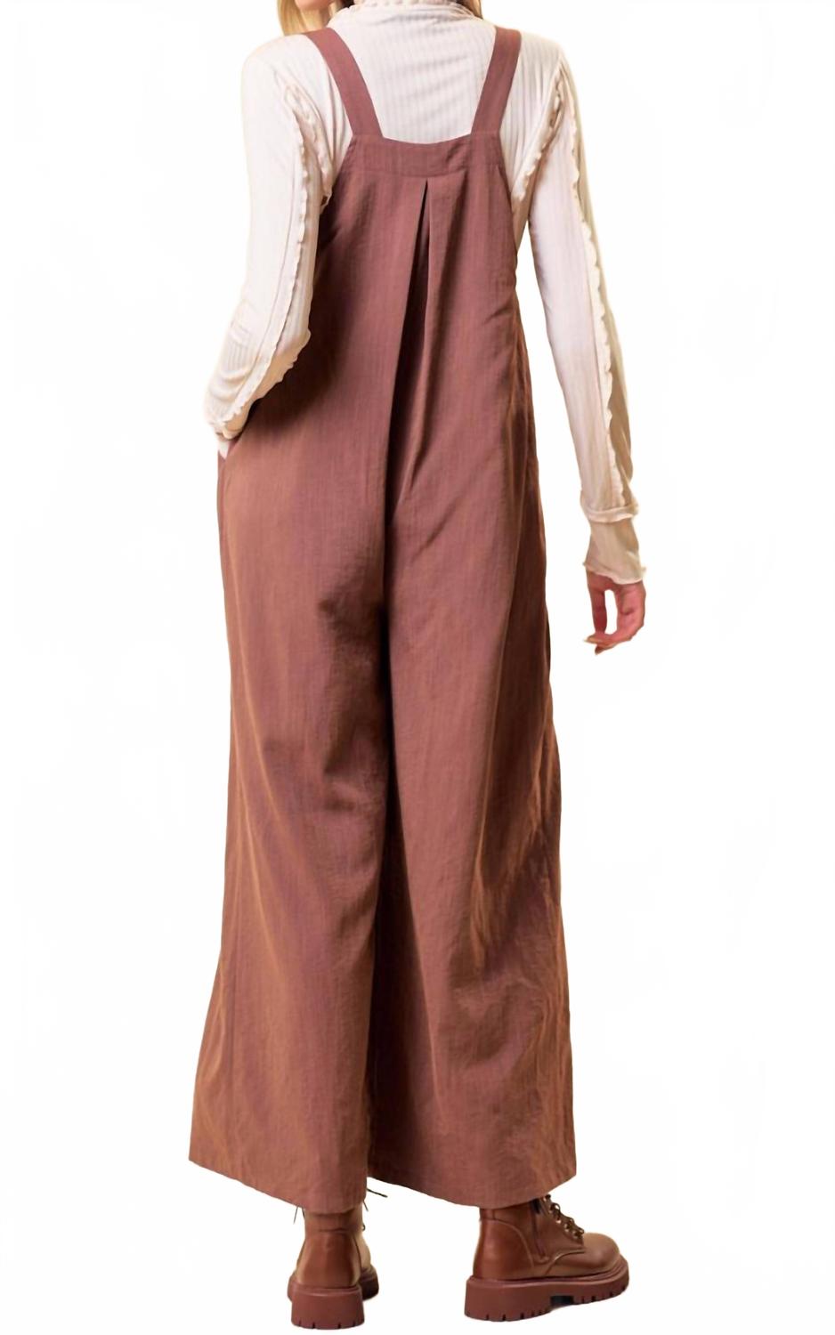 Over All Wode Leg Jumpsuit In Brown