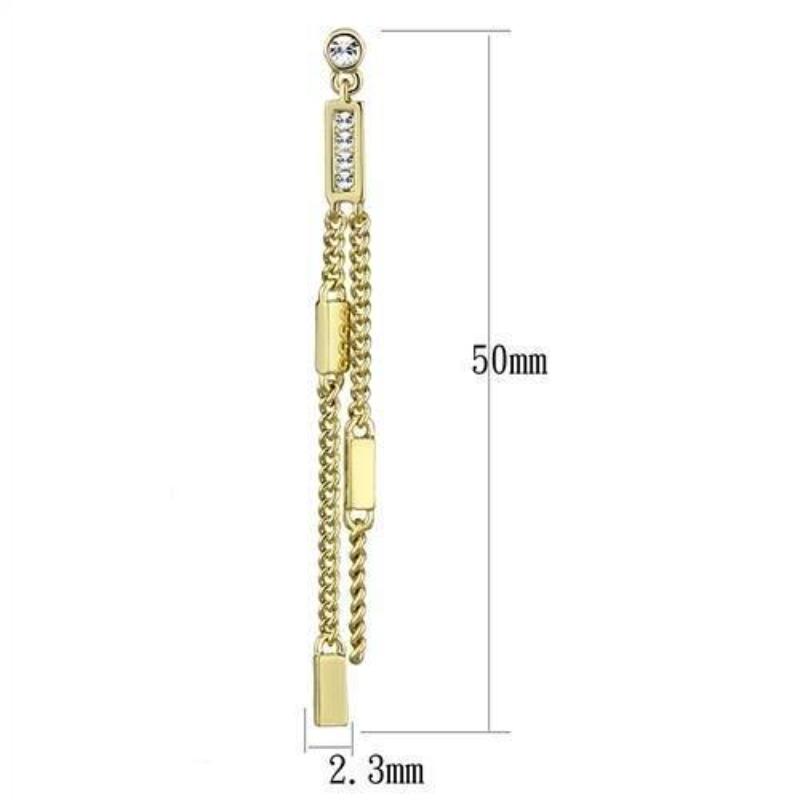 Gold Brass Earrings with Top Grade Crystal in Clear