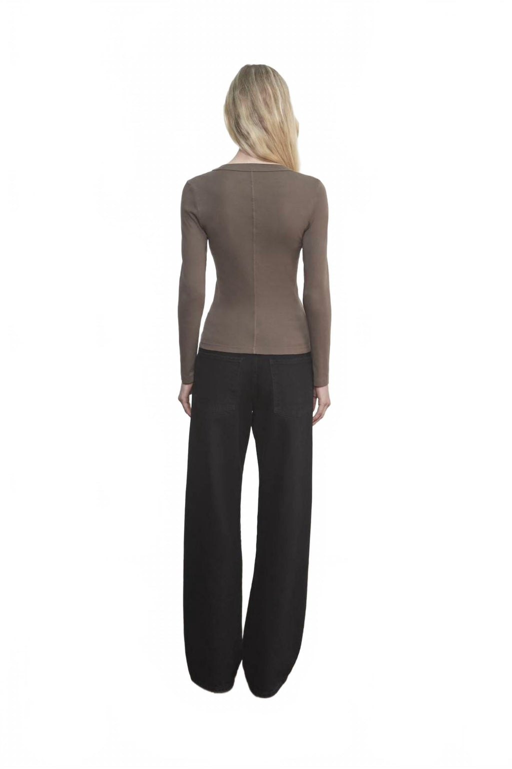 Supima Cotton New Classic Long Sleeve V-Neck Top In Mushroom