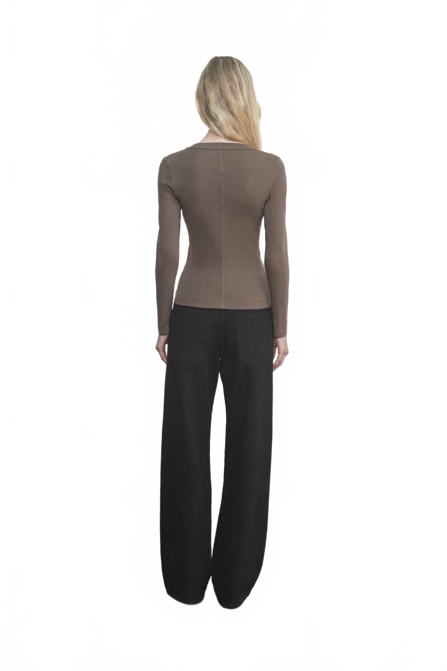 Supima Cotton New Classic Long Sleeve V-Neck Top In Mushroom