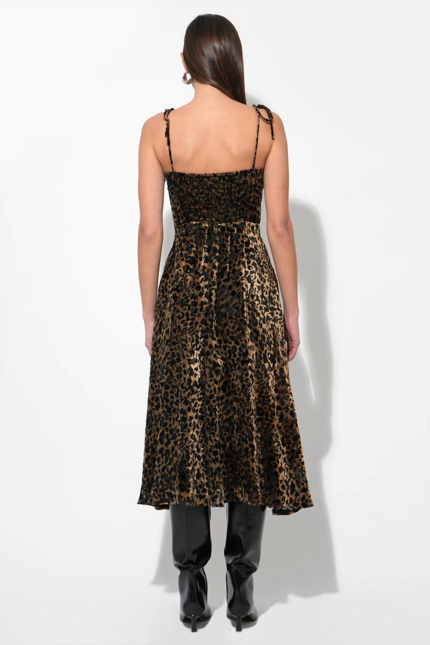 Weslena Bustier Burnout Midi Dress In Leopard