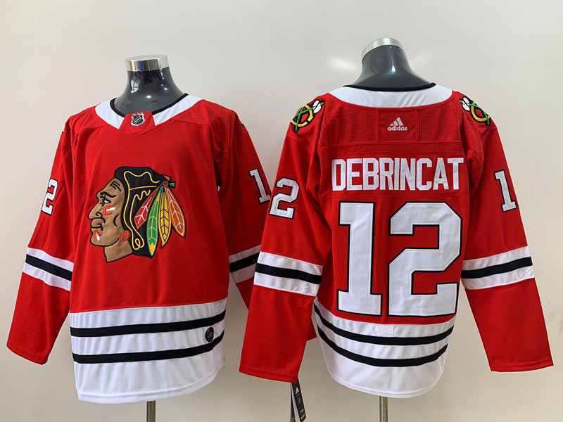 Men's Chicago Blackhawks Alex Debrincat #12 Red Home Breakaway Player jersey