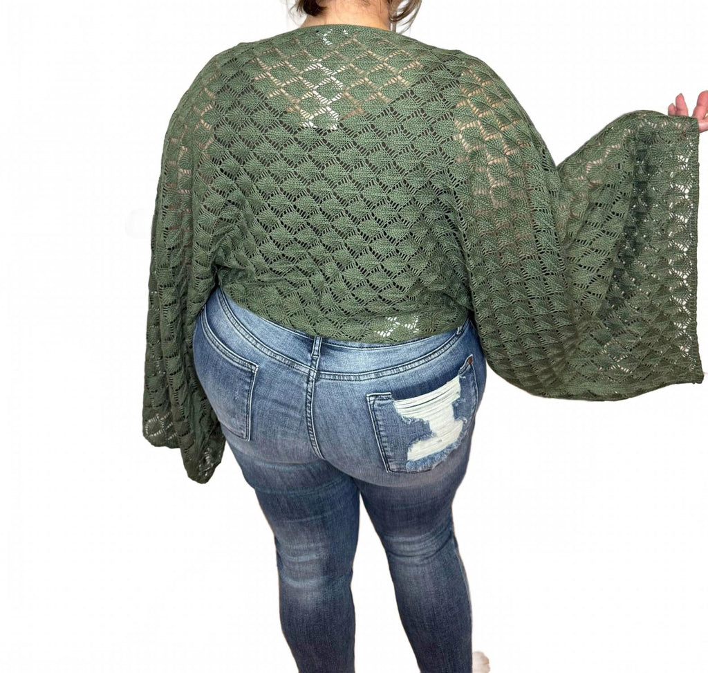 Free Spirit Bell Sleeve Top In Olive
