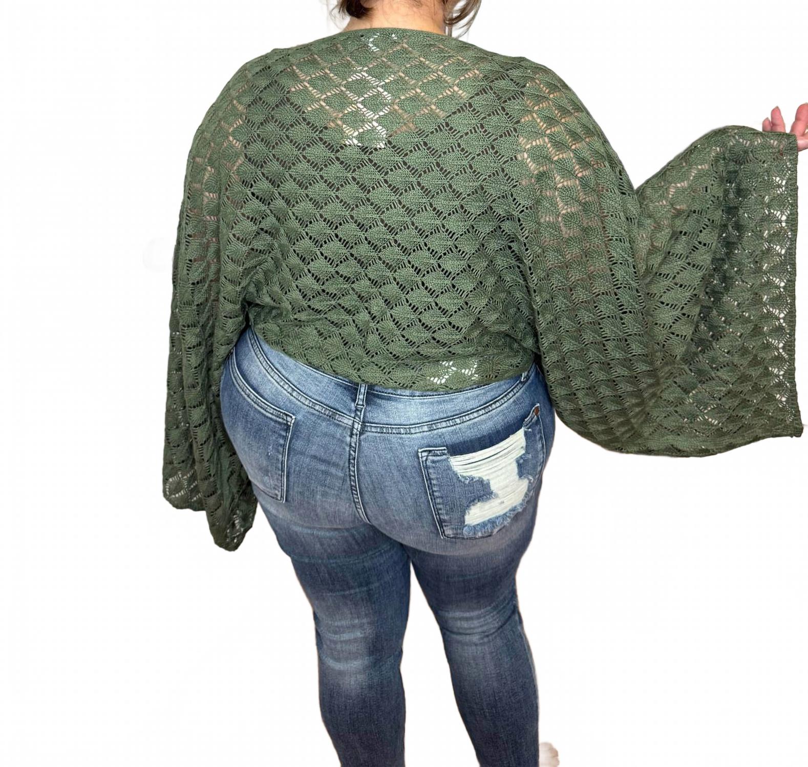 Free Spirit Bell Sleeve Top In Olive