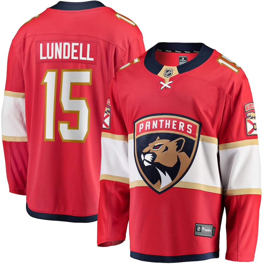 Men's Florida Panthers Anton Lundell #15 Red Home Breakaway Player jersey