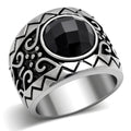 High polished (no plating) Stainless Steel Ring with AAA Grade CZ in Jet