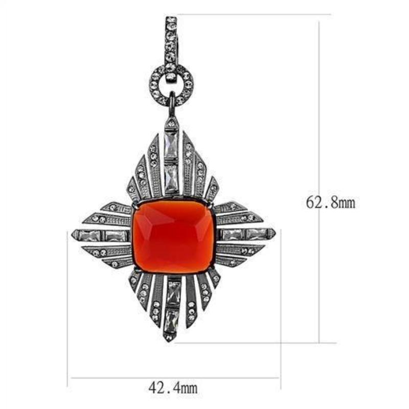 IP Light Black Stainless Steel Earrings with Synthetic Synthetic Glass in Orange