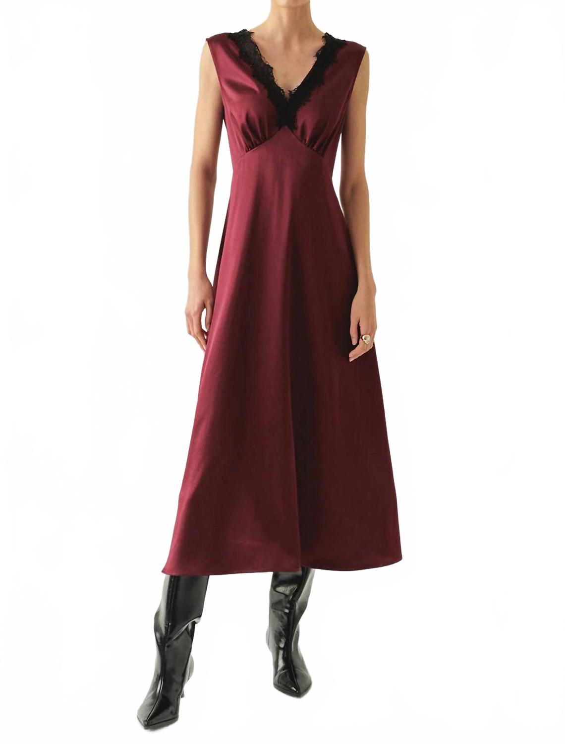 Chana Dress Lace Collar Satin Midi Dress In Red